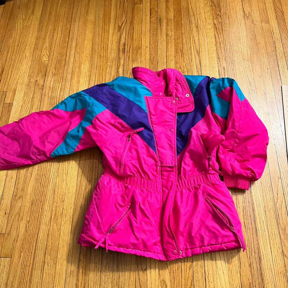 Vintage 90's Ski Jacket Mixed Blues Womens Medium Neon Pink Purple Adult
